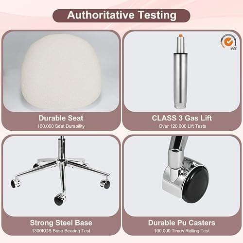 Eufurnibi Vanity Chair for Dressing Table with Wheels, Boucle Desk Chair for Bedroom, Swivel Armchair for Home, Height Adjustable&Easy Assembly, White/Beige thumbnail 4