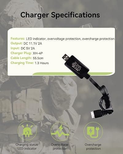 11.1v 2000mAh Battery with Charger - Rechargeable Batteries Accessories with SM2P Plug Mini Tamiya Connector for Airsoft Compatible with Gel Ball Blaster Gun,1 pcs thumbnail 6