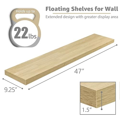 Sorbus Floating Shelves for Wall Storage (48 Inch, 2 Pack, Maple Wood) | Clean display for home accents, books and collectibles; hidden brackets suit bathrooms, bedrooms and kitchens. thumbnail 3