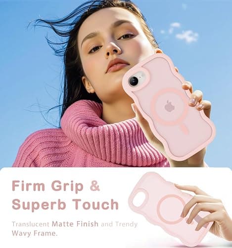 Amzfield Magnetic for iPhone 16e for iPhone 17e Case, Compatible with Magsafe Wavy Frame Cute Design Translucent Matte Hard Back Silicone Phone Case for iPhone 16 e for iPhone 17 e Women Girls, Pink thumbnail 7