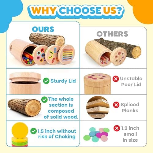 Wooden Montessori Baby Toddler Toys: 3 in 1Learning Fine Motor Skills Juguetes, Educational Color Sorting Fidget Sensory Toys for Toddlers 1-3, Object Permanence Cause and Effect Boys Girls Gifts thumbnail 4
