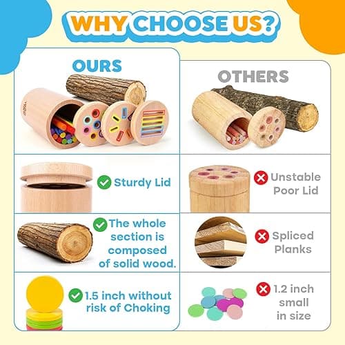 Wooden Montessori Baby Toddler Toys: 3 in 1Learning Fine Motor Skills Juguetes, Educational Color Sorting Fidget Sensory Toys for Toddlers 1-3, Object Permanence Cause and Effect Boys Girls Gifts - 3 in1 thumbnail 4