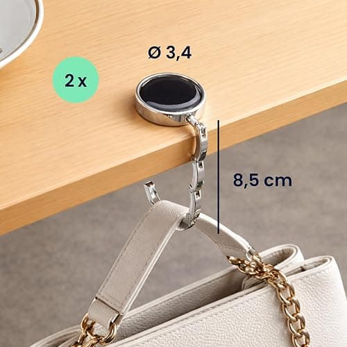 kwmobile Purse Hook for Table - Set of 2 Purse Holder - Folding Handbag Hanger - Portable Bag Holder - Bag Hooks for Desk - Table Hook Gold thumbnail 3