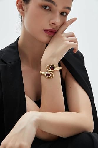 Bjesinmo Gold Cuff Bracelet for Women Silver Beaded Bracelets Open Bangle Stackable Stretch Bead Bracelet Boho Jewelry Gifts for Wife Couple thumbnail 6