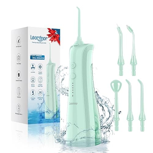 Leominor Water Flosser - 5 Modes Cordless Portable Oral Irrigator, IPX7 Waterproof, Rechargeable Teeth Cleaner Professional Flossing Cleaning Pick for Home Travel (Green) - Image 1