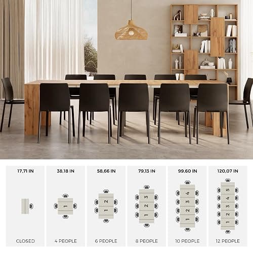 Mobili Fiver, Easy, Extendable Console Table with Extension Leaves Holder, 17.7(120.1) x35.4 in, Rustic Oak, Made in Italy thumbnail 6