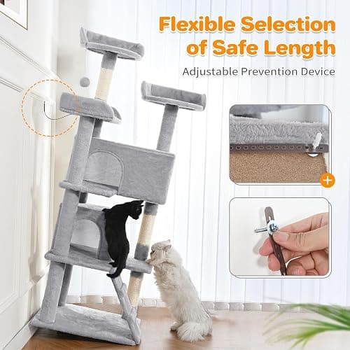 Made4Pets Cat Tree 54in Cat Tower for Indoor Cats Kitten Tree Multi-Level Cat Tree with 2 Condo Furniture Activity Center with Scratching Posts Funny Toys Kittens Pet Play House, Light Grey thumbnail 7
