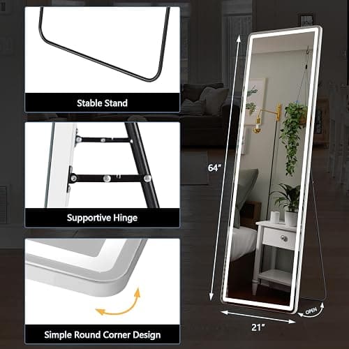 DUMOS LED Full Length Mirror, 20"×63" Floor Standing Mirror with 3 Color Lights & Wall Mounted for Bedroom, Dressing Room, Living Room, Bathroom thumbnail 6