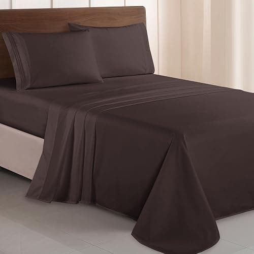Elegant Comfort Luxurious 1500 Premium Hotel Quality Microfiber Three Line Embroidered Softest 4-Piece Bed Sheet Set, Wrinkle and Fade Resistant, Twin/Twin XL, Chocolate Brown - Image 1