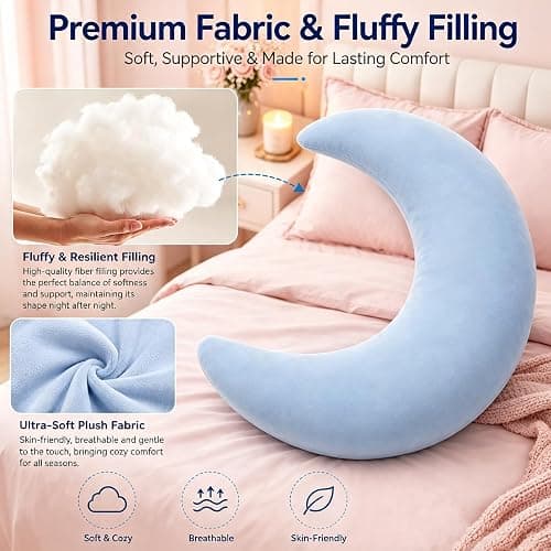 GueYi Oversized Moon Body Pillow, C-Shaped Cooling Moon Pillow (Blue) | Moon Design, 70.9 in Oversized, Body Support, Sleep Pillow, Unique Shape thumbnail 2