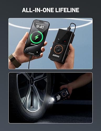 AstroAI L7 Tire Inflator Portable Air Compressor,150 PSI Cordless Mini Air Bike Auto Shut-Off Pump with Digital Display Pressure Gauge, Fast Inflation & LED Light for Car Tires,Motorcycles,Bikes,Balls thumbnail 9