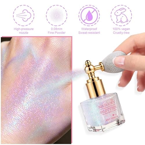 Holographic Body Glitter Spray, Shimmering Sparkle Makeup for Hair Face Clothes, Loose Glitter Highlighter, Festival Rave Party Accessories (Glint-Rainbow & Dazzle) thumbnail 6