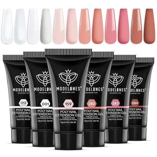 modelones Poly Nail Gel Set, 6 Colors Nude Pink Brown Daily Collection Poly Extension Gel Set Builder Manicure DIY Design Nail Art Home Salon Beauty Gift - Image 1
