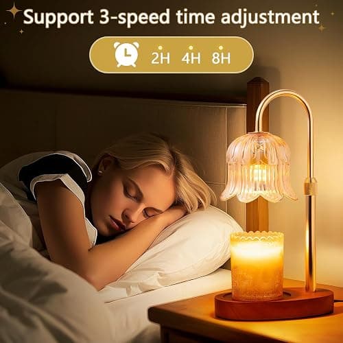 Candle Warmer Lamp Electric Timer - Vintage Heater Candles Warming Height Adjustable Dimmable Warmers Flower Lamps No Flame Heat Warm Melt Wax Jar Modern Home thumbnail 5