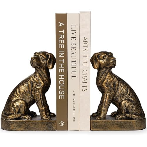 Decorative Bookends for Shelves, Dog Book Ends for Heavy Books, Labrador Retriever Statues Bookends for Heavy Books with Anti-Slip Base Book Holders for Home Office Decor (Gold) - Image 1