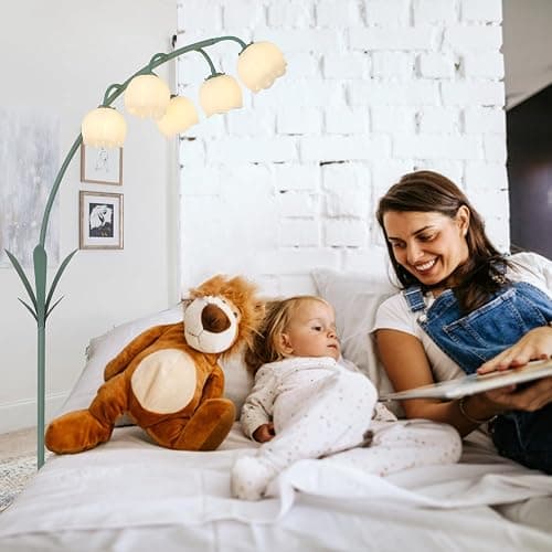 HMVPL Arc Floor Lamp for Living Room, Flower Floor Lamp with 5 G9 LED Bulbs, Foot Switch, Green Floral Standing Lamp with Acrylic Shade, Curved Tall Lamp for Living Room Bedroom Corner Kids Reading thumbnail 8