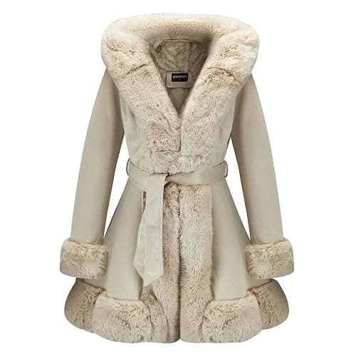 GRAN ORIENTE Suede Jacket for Women with Faux Fur Collar,Long Sleeve Warm Winter Parka Coat with Belt Outerwear - Image 1