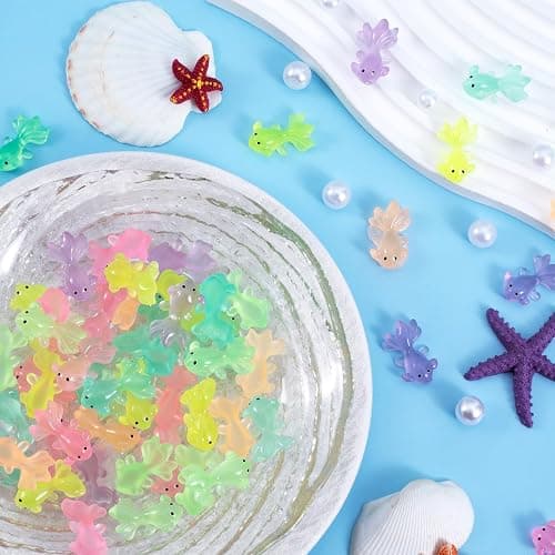 YALOJE 50pcs Mini Resin Fish Glow in The Dark, Mixed Color Miniature Luminous Fish Ornament, Cute Tiny Animal Figures for Aquarium, Landscape, DIY Crafts Decor -Random Color thumbnail 5