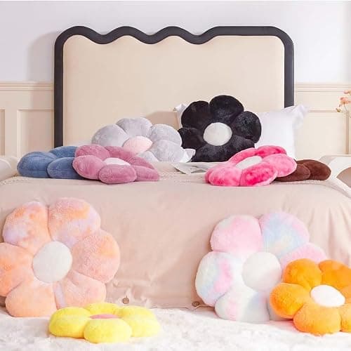 Kcvvcr Dusty Purple Flower Pillow, Cute Decorative Flower Shaped Throw Pillow with Faux Rabbit Fur, 14.9" Soft Flower Plush Throw Pillow Floor Pillows Room Décor for Bedroom Living Room thumbnail 5