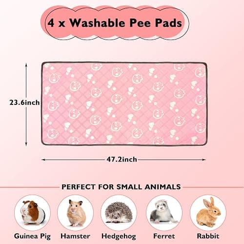 Mooydee 4 Pack Guinea Pig Bedding - Washable Guinea Pig Liners for Midwest Cage, Waterproof Reusable Pee Pads Super Absorbent Mats for Small Animals Pet Rabbit Bunny Hamster Rat (Pink, 48 x 24 Inch) thumbnail 2