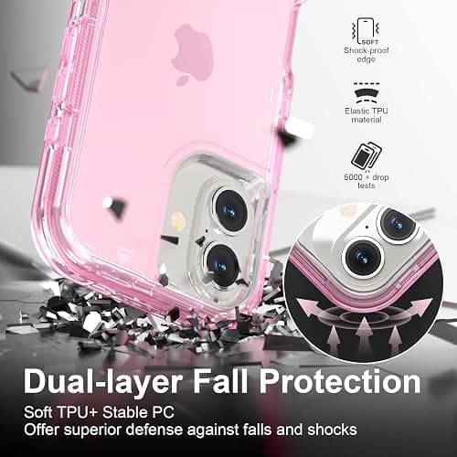 Follaroma for iPhone 16 Case, Heavy Duty Shockproof Protection Phone Cases, Dual Layer Transparent Protective Cover Compatible with iPhone 16 Case, 6.1 inch, Light Pink thumbnail 5