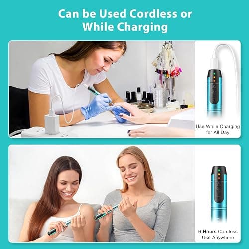 COSLUS Cordless Nail Drill Electric File: Professional for Acrylic Gel Dip Powder Nails Portable Nail Drill Machine Kit for Manicure Pedicure Nail Set with Everything Rechargeable Lightweight Blue thumbnail 5