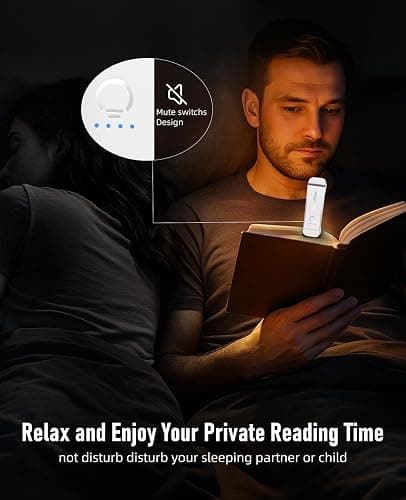 HIONXMGA Book Reading Light,Silent Touch Books Lamp for Reading in Bed,Rechargeable Clip on Booklight with 3 Amber Colors & 7 LEDs Precise Dimming for Eye Caring Night Reading,Book Lovers,Kids,White thumbnail 7