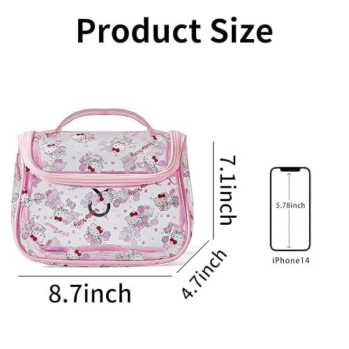 GQYAYQG Cute Makeup Bag, Cartoon Toiletry Bag, Transparent Makeuo Bag, Handheld Zippered Travel Cosmetic Bag, The Best Gifts for Women (pink) thumbnail 3