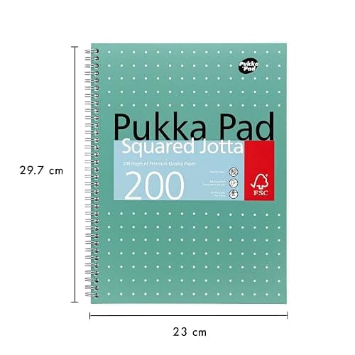 Pukka Pad, A4 Squared Metallic Jotta Book Bulk 1 Pack – 29.7 x 23cm – Wirebound Notebook with 80GSM Paper – Features 4-Hole Punch Margins and Perforated Edges - 200 Pages, Green thumbnail 2