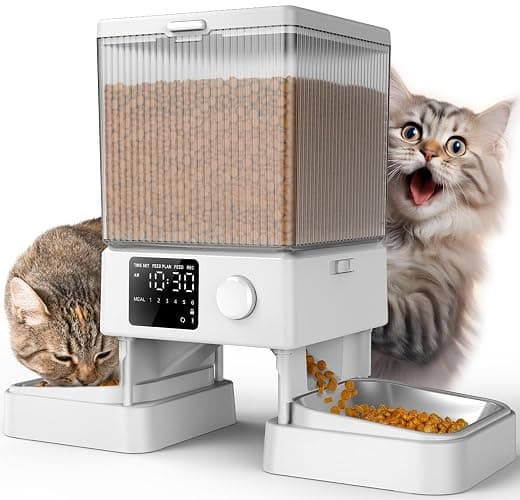 oneisall Automatic Cat Feeder for 2 Cats, 20 Cups/5L Automatic Cat Food Dispenser for Small Pets Indoor, Timed Cat Feeder for Dry Food(White) - Image 1