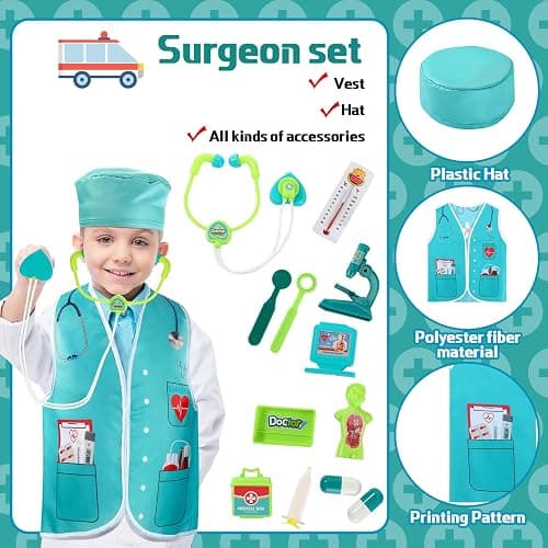 Deekin 5 Sets Kids Dress up Costumes, Toddler Dress up Clothes for Boys Girls, Community Helpers Construction Worker Police Firefighter Doctor Surgeon Pretend Outfits for Ages 3–7 thumbnail 5