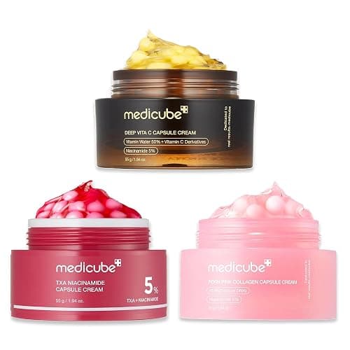 medicube Capsule Cream Trio: TXA + Niacinamide, Deep Vitamin C, and Salmon DNA PDRN Capsule Cream | Hydrating, Clarifying Korean Skincare Set for Glowy, Firm, and Balanced Skin Tone - Image 1