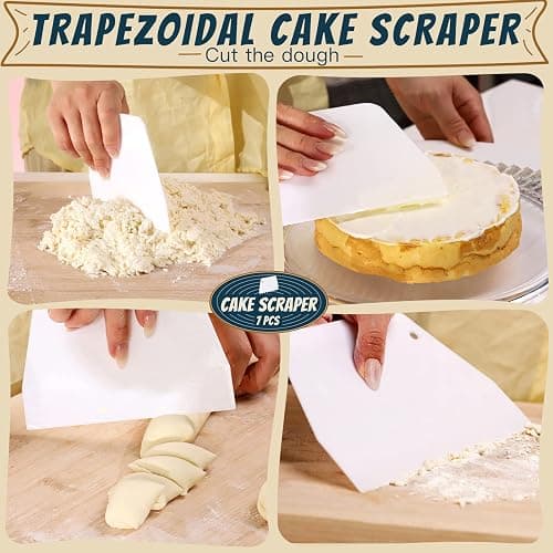 Teenitor Cake Scraper Cake Smoother, 7 Pcs Dough Scraper Bowl Scraper Cake Cutter Cake Spatula Bench Scraper Kitchen Plastic Scraper Tool Cake Decorating Kit thumbnail 3
