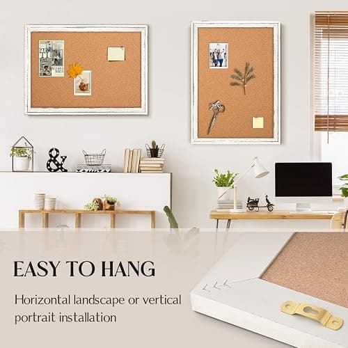 QUEENLINK Cork Board Bulletin Board, 36" x 24" Corkboard for Wall, Rustic White Wooden Frame, Hanging Pin Board for Home & Office Decor, 10 Push Pins thumbnail 6