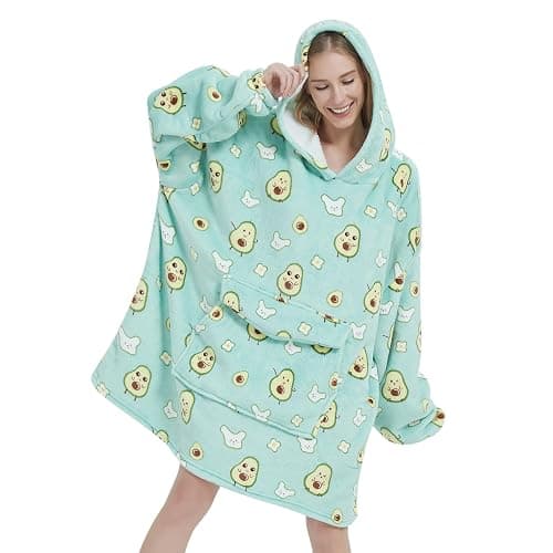 Mewkou Wearable Blanket Hoodie for Adult,Oversized Sherpa Fleece Blanket Hoodie for Women Men,Cute Avocado - Image 1