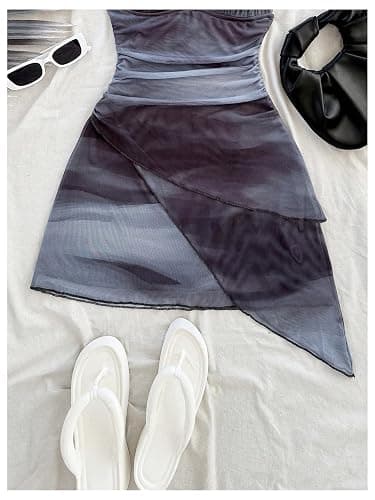 Women's Y2K Halter Mini Dress Tie Dye Deep V Neck Bodycon Boho Summer Going Out Dresses thumbnail 4