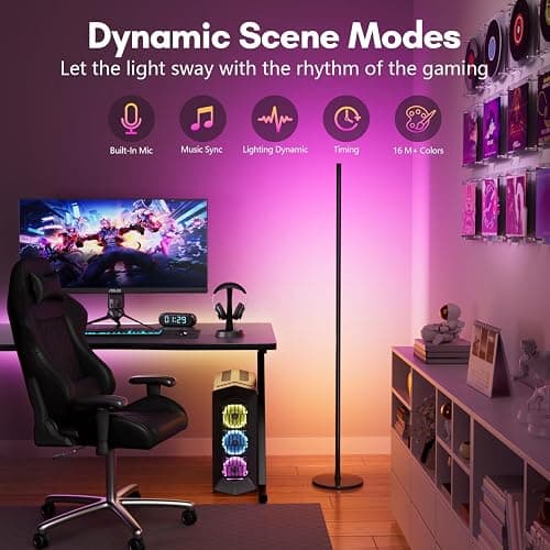 luckystyle Smart RGB+IC Corner Floor Lamp,Bright LED Tall Modern Floor Lamp with APP and Remote,Ambient Lighting Color Changing Standing Lamps with Music Mode and Timing for Living Room,Bedroom,Party thumbnail 5