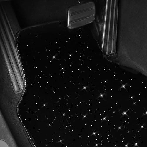 CAR PASS Black Car Floor Mats, Faux Fur Fluffy Carpet Full Set Bling Starry Sky Design Anti-Slip Universal for Girl Cute Women Automotive Cars, SUVs, Trucks, Vans, 4Pcs Black Fuzzy Plush Wool thumbnail 8