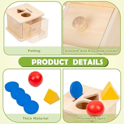 Adena Montessori Coin Box,3 in 1 Object Permanence Box Toys for 1 Year Old Baby Coins,Wooden Montessori Ball Drop Toys Developmental Toys for 6-12 Month Infant Toys,Triangle Ball Round Shapes thumbnail 4