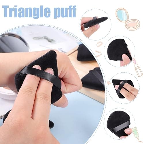 Pimoys 15 Pieces Powder Puff Face Soft Triangle Makeup Velour Puff, Beauty Sponge for Loose Powder and Cosmetic Foundation, Blender Makeup Tool (Black, Pink, Flesh) thumbnail 3