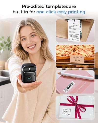 Phomemo M110 cordless Label Makers - Barcode Label Printer Bluetooth Label Maker Portable Thermal Printer for Small Business, Address, Barcode, Logo, Clothing, Sticker Printers for Phone & PC, Black thumbnail 2