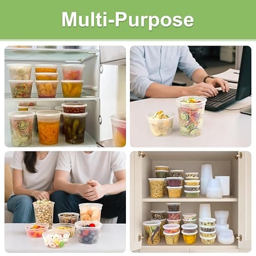 Dipoo 60 Sets (120-Piece) Deli Containers with Lids, 32/16/8 oz X 20 Set Each, Leak-Proof & BPA Free Airtight Takeout Plastic Food Storage Containers for Soup, Freezer/Microwave/Dishwasher Safe thumbnail 7