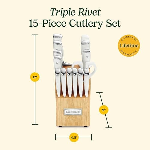 Cuisinart 15-Piece Knife Set with Block, High Carbon Stainless Steel, Forged Triple Rivet, White, C77WTR-15P thumbnail 3