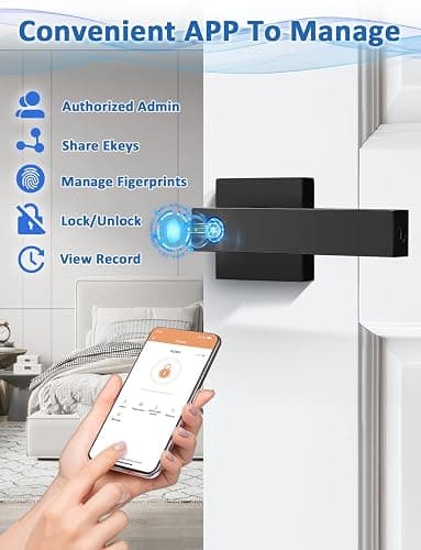 Tinewa Fingerprint Door Lock, Biometric Door Knob with Smart Lock, Keyless Entry Door Handle Lock with App, Bedroom, Office, Hotel, Pantry thumbnail 3