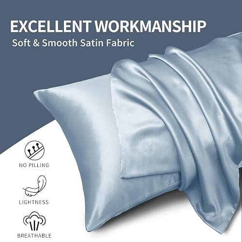Horbaunal 5 Pieces Satin Duvet Cover Set Queen/Full Size Baby Blue Duvet Cover with Corner Ties & Zipper Closure, Luxury & Silky Bedding Set, 1 Duvet Cover and 4 Pillowcases (No Comforter) thumbnail 4