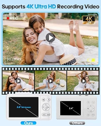 Digital Camera 4K Autofocus Vlogging Camera for Photography with 16X Zoom Anti Shake, 32GB Card, 48MP Compact Portable Point and Shoot Camera for Kids Boys Girls Teens Beginner（White） thumbnail 4