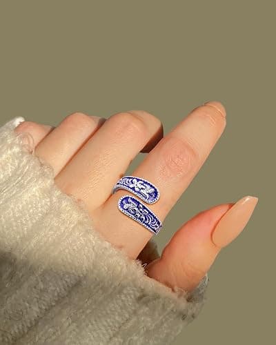 Teppdfann Vintage 14K Gold Plated and Silver Spoon Ring – Adjustable Ring with Carving Design for Women, Unique Boho Open Ring for Gift thumbnail 3