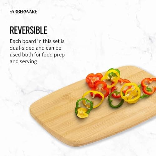 FARBERWARE 4-Piece Reversible Bamboo Cutting Board and Charcuterie Set, Assorted Sizes, Durable Wood Serving Boards for Cheese, Meats, and Prep thumbnail 6