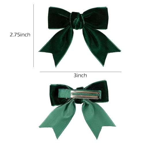 Cute Dark Green Velvet Hair Bow Clips 3" Fall Bowknot Alligator Barrettes Hairpins for Baby Girls,Toddlers, Kids,Teens Christmas Party Dress Accessories Handmade Birthday Gift 2 Pack thumbnail 7