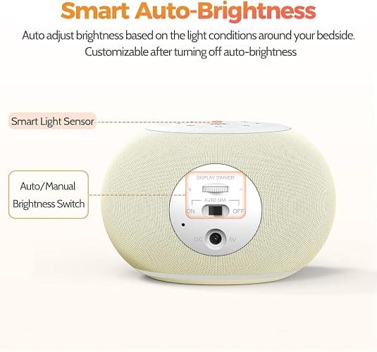 Reacher Auto-Dimmable Alarm Clock White Noise Machine with Night Light, 20 Soothing Sounds, Sleep Timer, Fabric LED Display, Precise Volume Control, Small Sound Machine for Nursery, Baby thumbnail 3